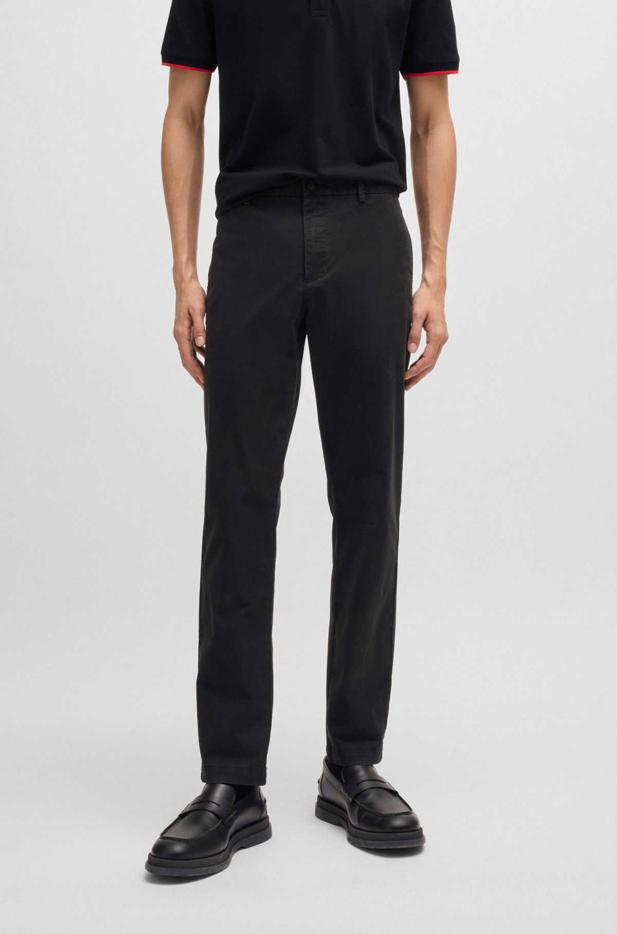 HUGO - Slim-fit chinos in stretch-cotton gabardine - Black HUGO - Slim-fit chinos in stretch-cotton gabardine - Black