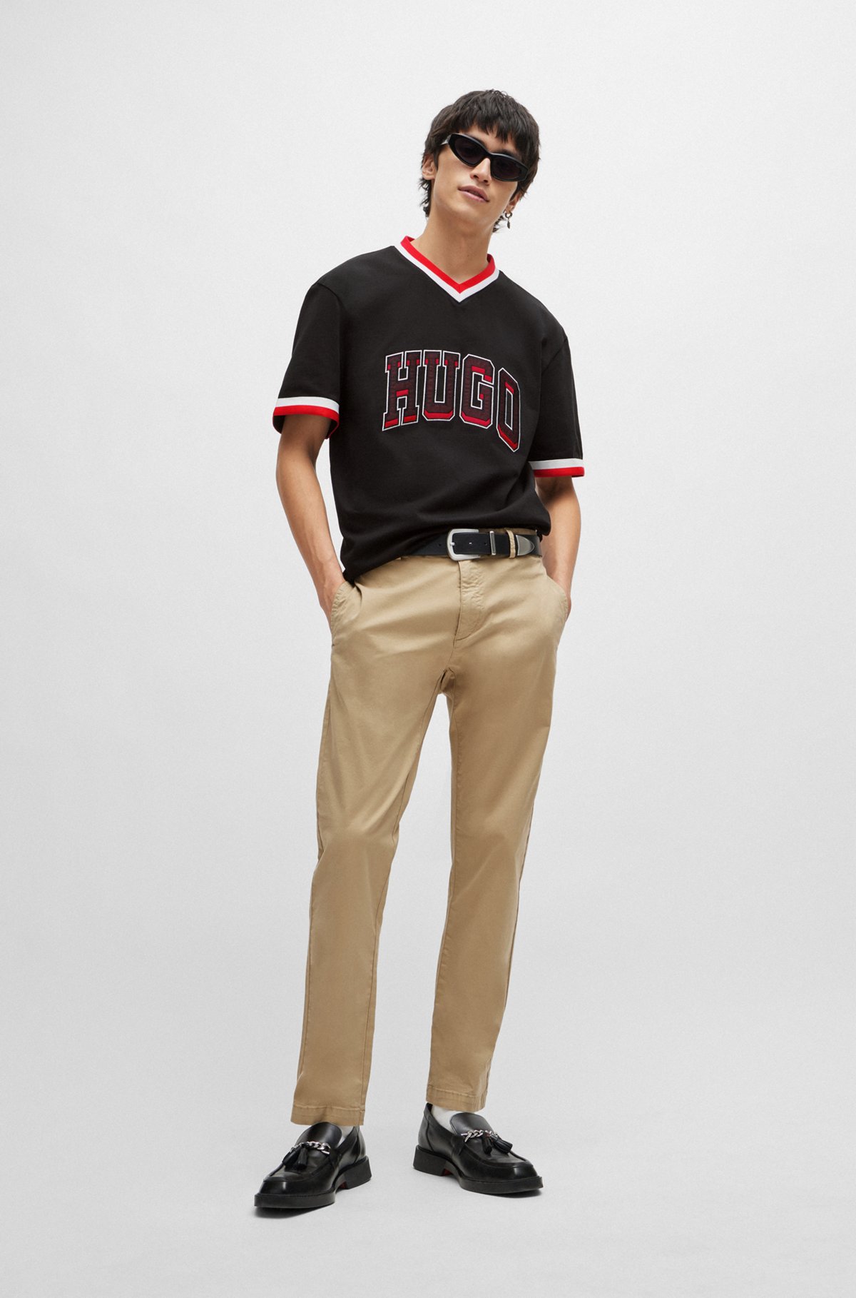 HUGO - Slim-fit chinos in stretch-cotton gabardine - Beige HUGO - Slim-fit chinos in stretch-cotton gabardine - Beige
