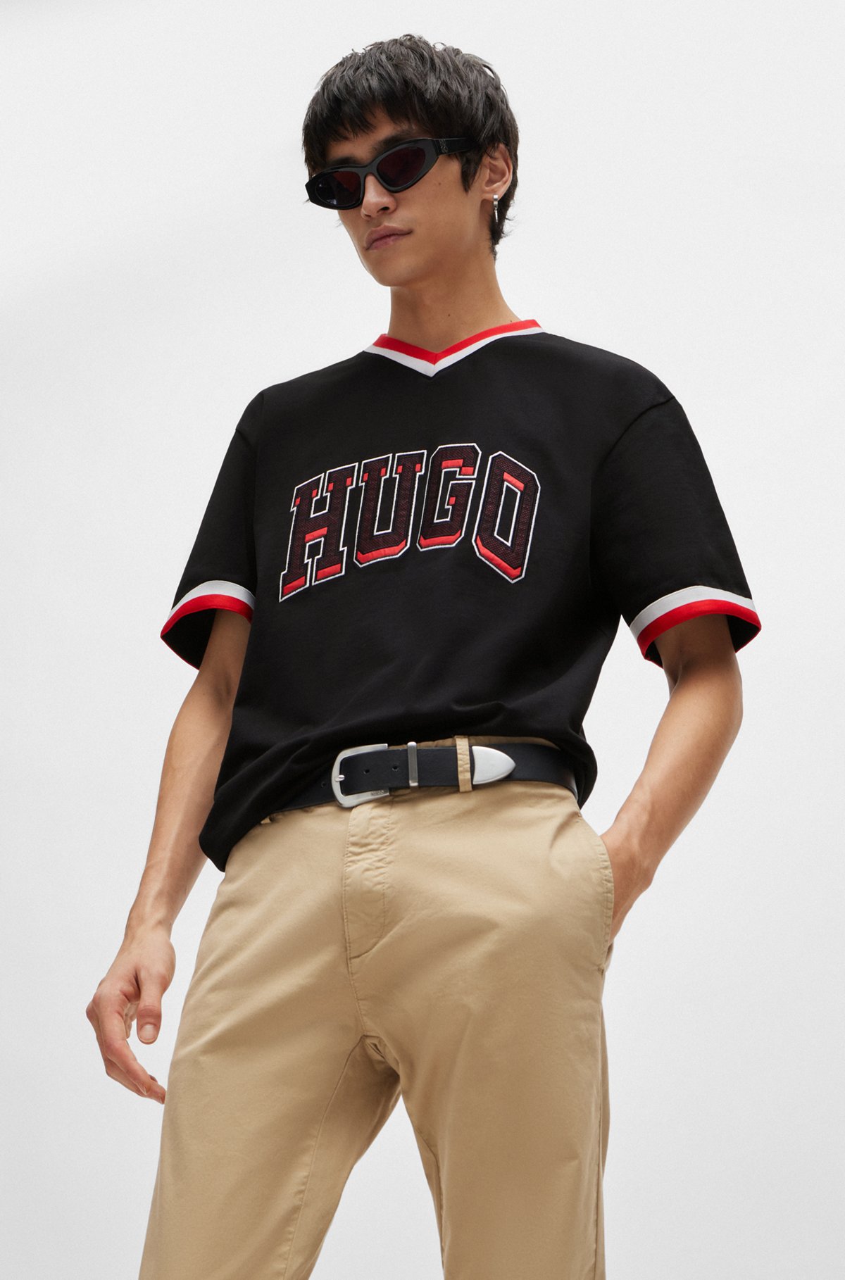 HUGO - Slim-fit chinos in stretch-cotton gabardine - Beige HUGO - Slim-fit chinos in stretch-cotton gabardine - Beige