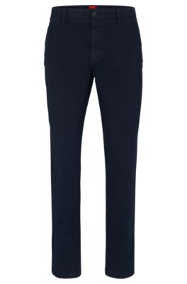 Slim-fit chinos in stretch-cotton gabardine, Dark Blue