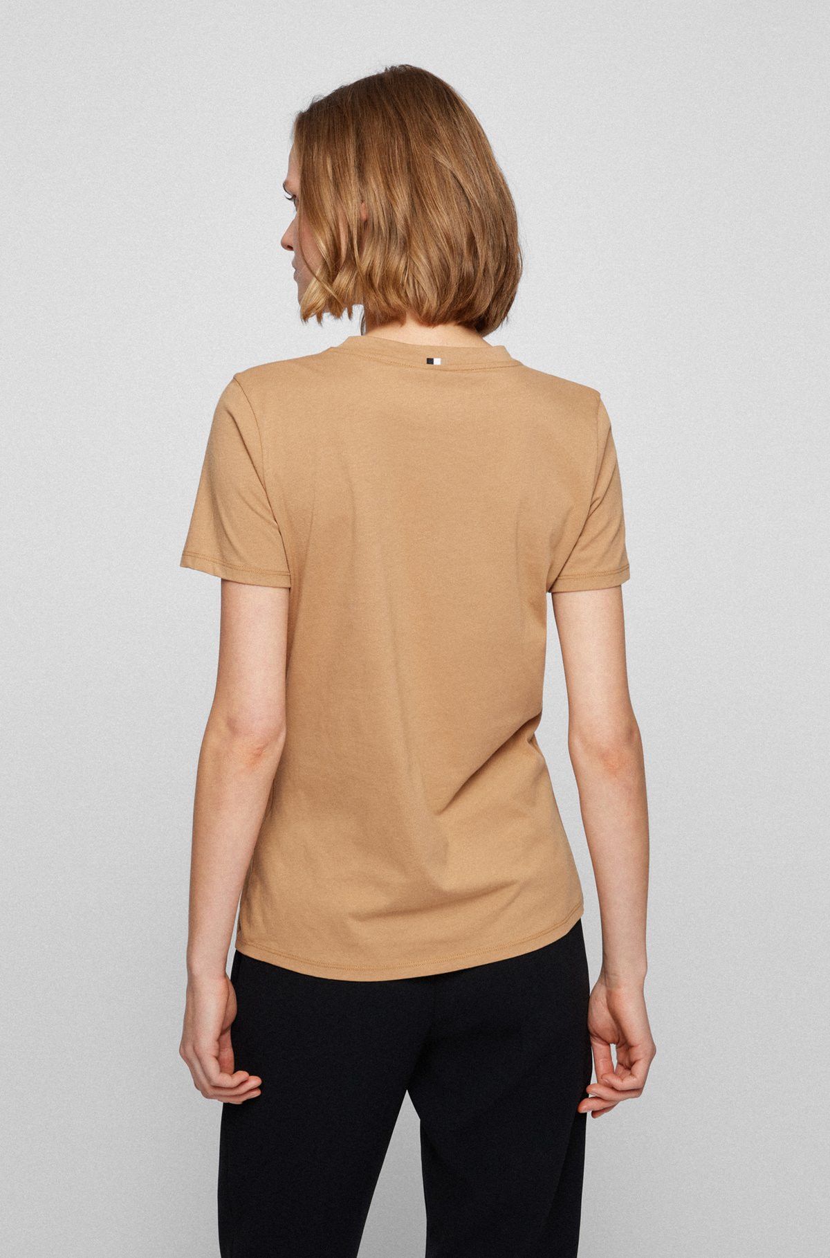 Cotton-jersey regular-fit T-shirt with contrast logo, Beige