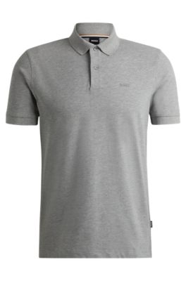 Shop Hugo Boss Pallas Regular-fit Polo Shirt In Cotton With Embroidered Logo In Silver