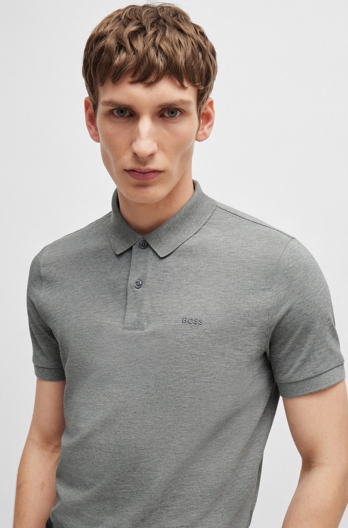 Polo shirt with embroidered logo, Silver