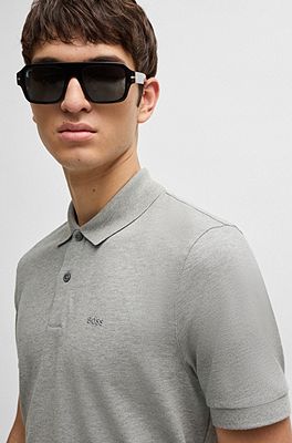 BOSS - Slim-fit T-shirt in structured cotton with double collar