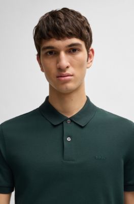 BOSS - Long-sleeved cotton-piqué polo shirt with contrast logo