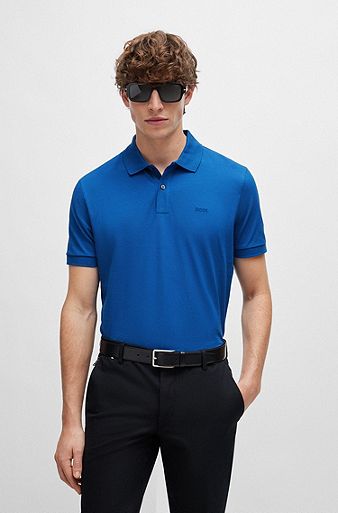 Polo en coton biologique avec logo brodé, Bleu