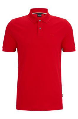 Shop Hugo Boss Regular-fit Polo Shirt In Cotton With Embroidered Logo In Red
