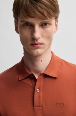 Polo Pallas en piqu&eacute; de coton avec d&eacute;tails logot&eacute;s, Orange fonc&eacute;