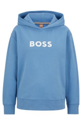 BOSS - Cotton-terry hooded sweatshirt with contrast logo
