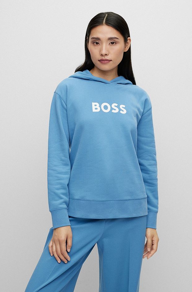 Cotton-terry hooded sweatshirt with contrast logo, Light Blue
