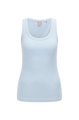 Hugo Boss Sleeveless Slim-fit Top In Cotton With Stretch In Light Blue