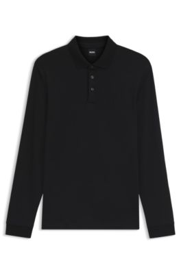 Polo de manga larga en algod&oacute;n interlock con logo, Negro