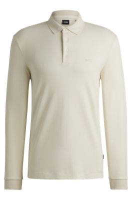 Polo de manga larga en algod&oacute;n interlock con logo, Blanco