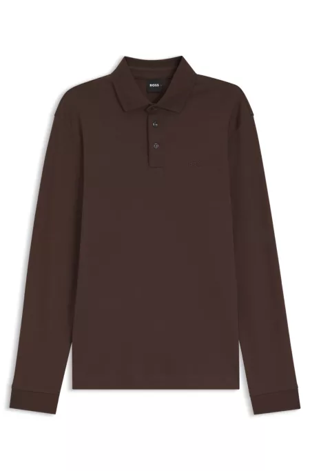 Long-sleeved polo shirt in interlock cotton with logo