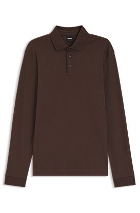 Long-sleeved polo shirt in interlock cotton with logo