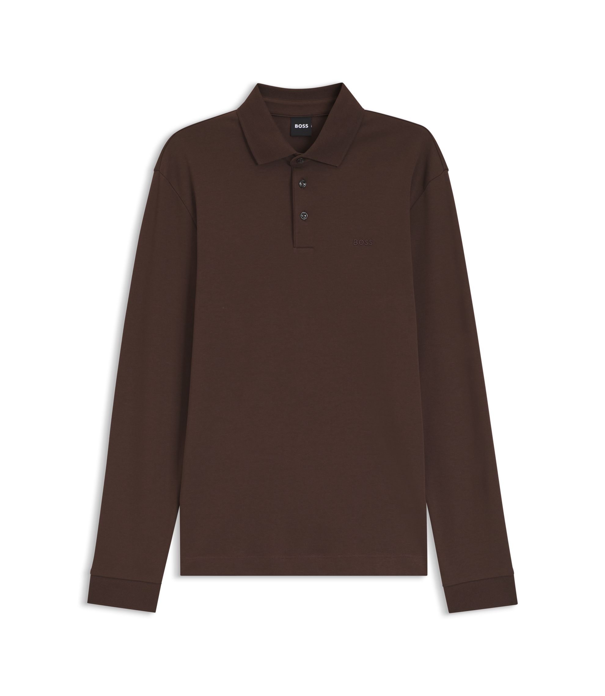 BOSS - Long-sleeved polo shirt in interlock cotton with logo 