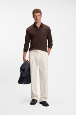 Polo de manga larga en algod&oacute;n interlock con logo, Marr&oacute;n oscuro