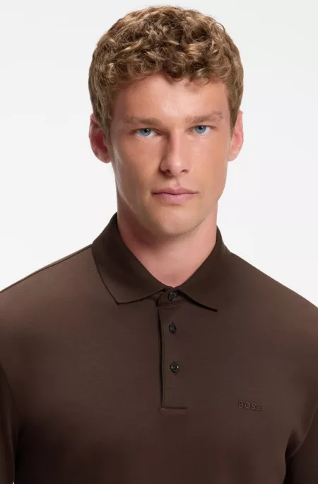 Long-sleeved polo shirt in interlock cotton with logo