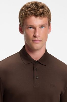 Polo de manga larga en algod&oacute;n interlock con logo, Marr&oacute;n oscuro