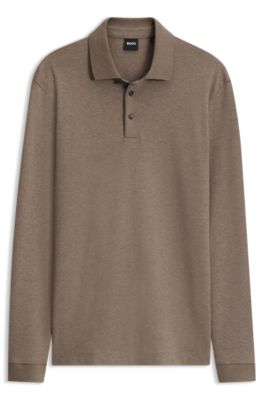 Polo de manga larga en algod&oacute;n interlock con logo, Marr&oacute;n claro