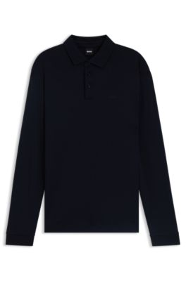Polo de manga larga en algod&oacute;n interlock con logo, Azul oscuro