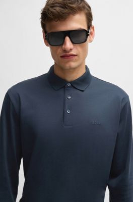 BOSS - Long-sleeved polo shirt in Italian regenerative wool