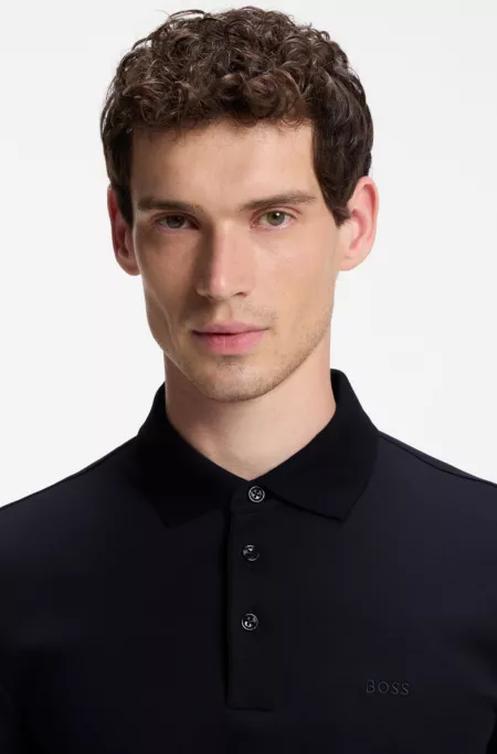 Long-sleeved polo shirt in interlock cotton with logo