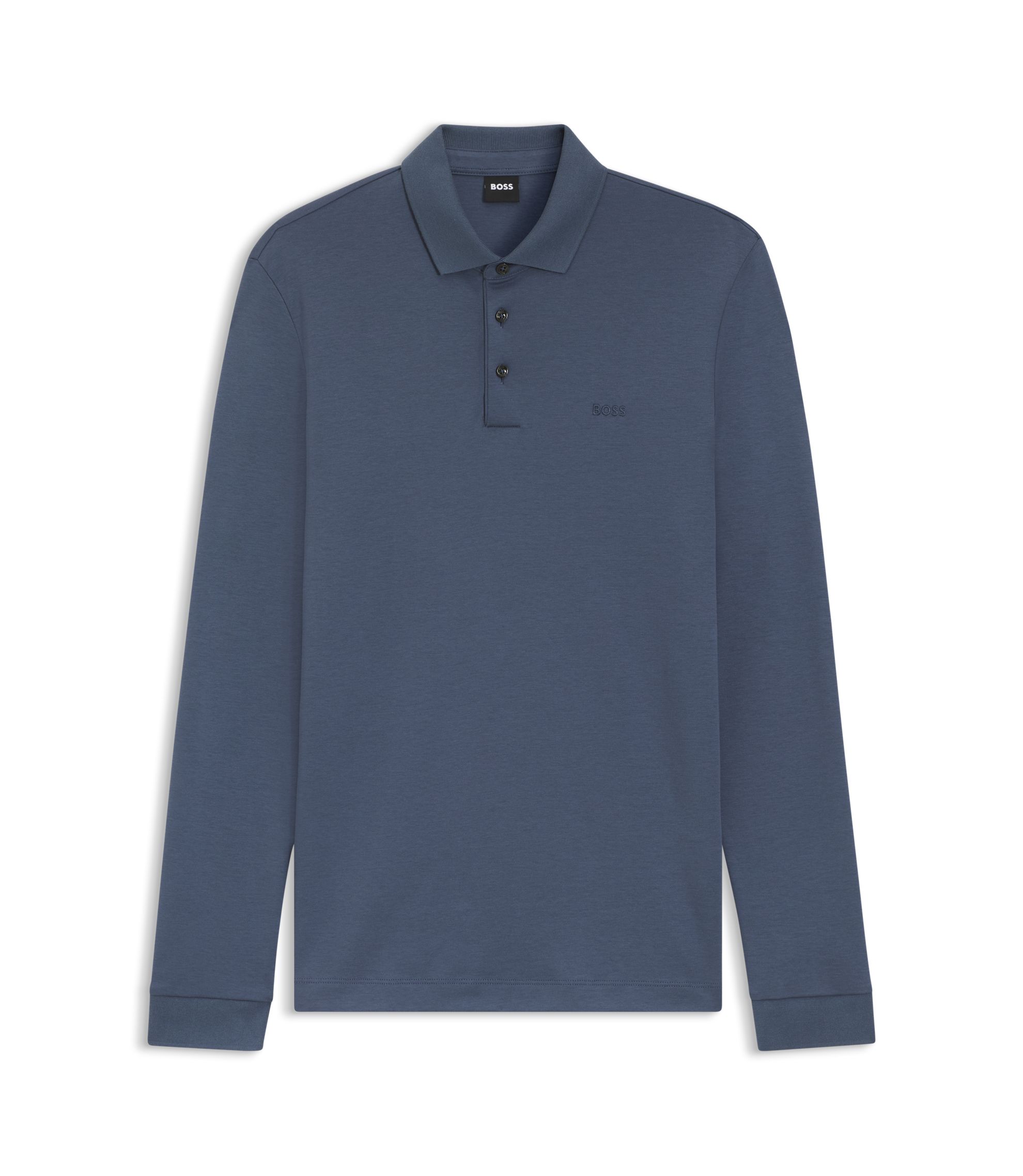 hugo boss long sleeve dress shirt BOSS Long-sleeved polo shirt in interlock cotton with logo, Men, Size: XXXL, light Blue