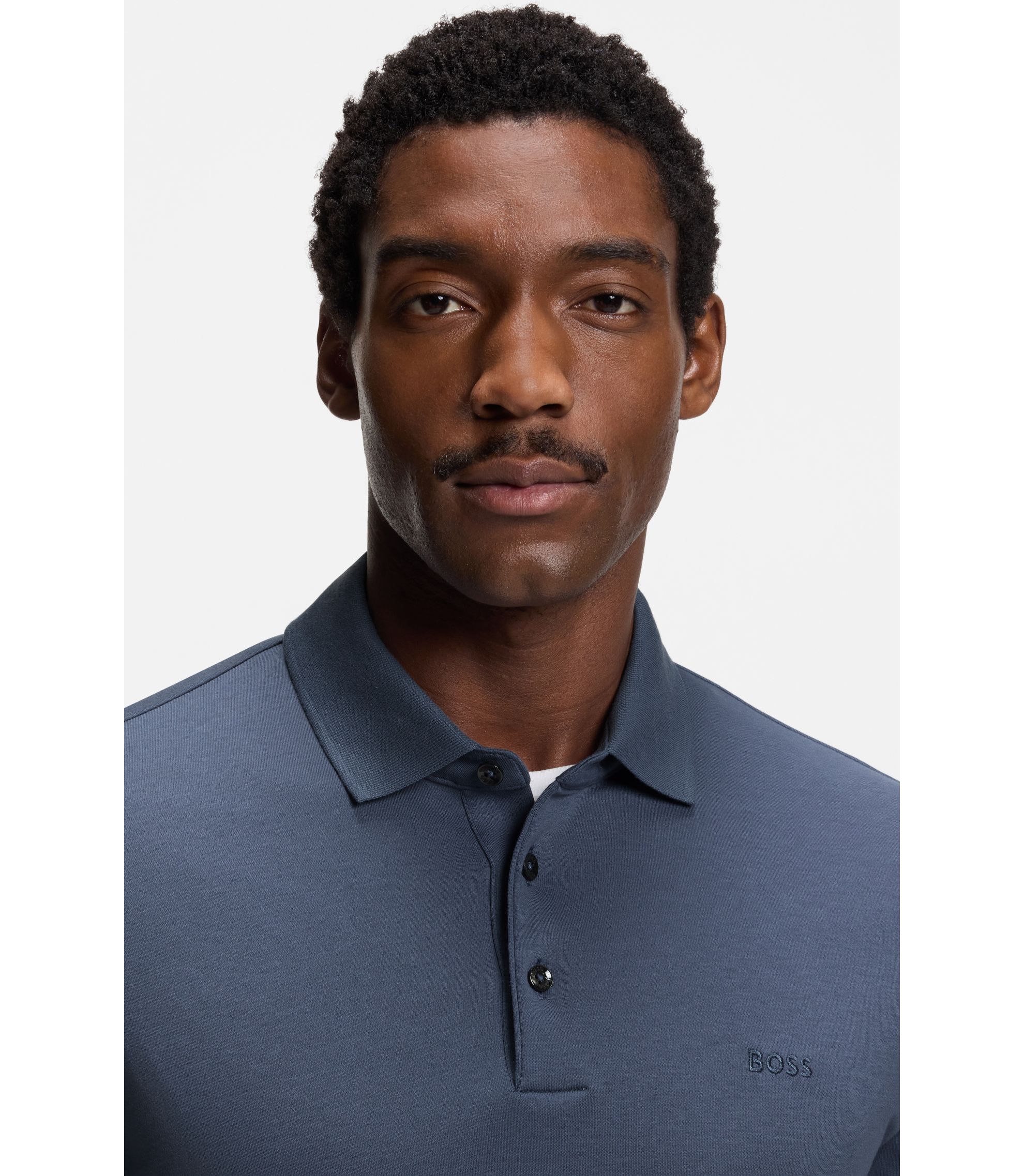 【新品】BOSS ネイビー メンズポロシャツ ロゴ刺繍(XL) BOSS - Long-sleeved polo shirt in interlock cotton with logo