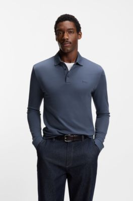 Long-sleeved polo shirt in interlock cotton with logo, Light Blue