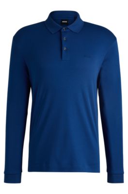 ポロシャツ HUGO BOSS Men Polo Shirts 50467113404 Blue BOSS - Interlock-cotton polo shirt with embroidered logo