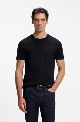 Camiseta slim fit de algod&oacute;n mercerizado, Negro