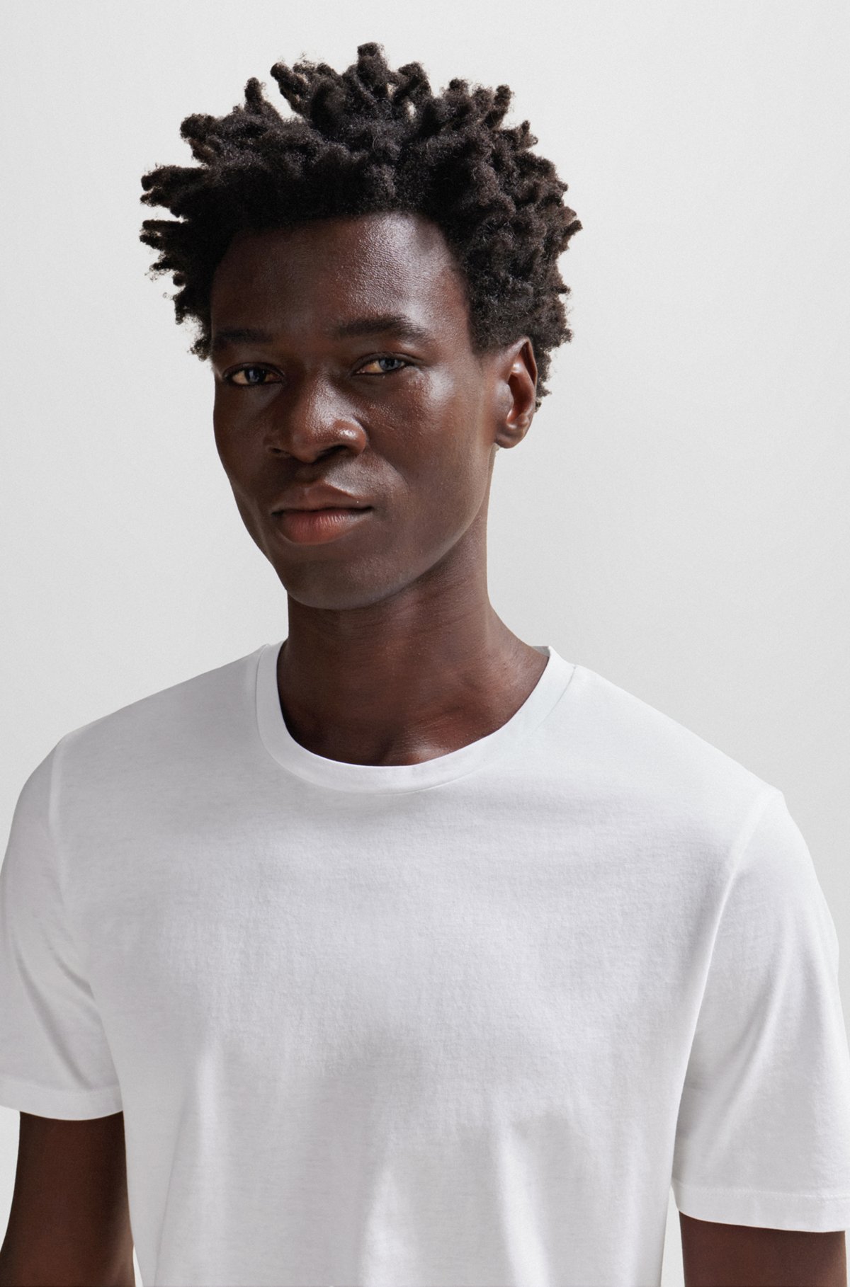 Slim-fit short-sleeved T-shirt in mercerized cotton, White