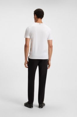 Slim-fit short-sleeved T-shirt in mercerised cotton, Blanco