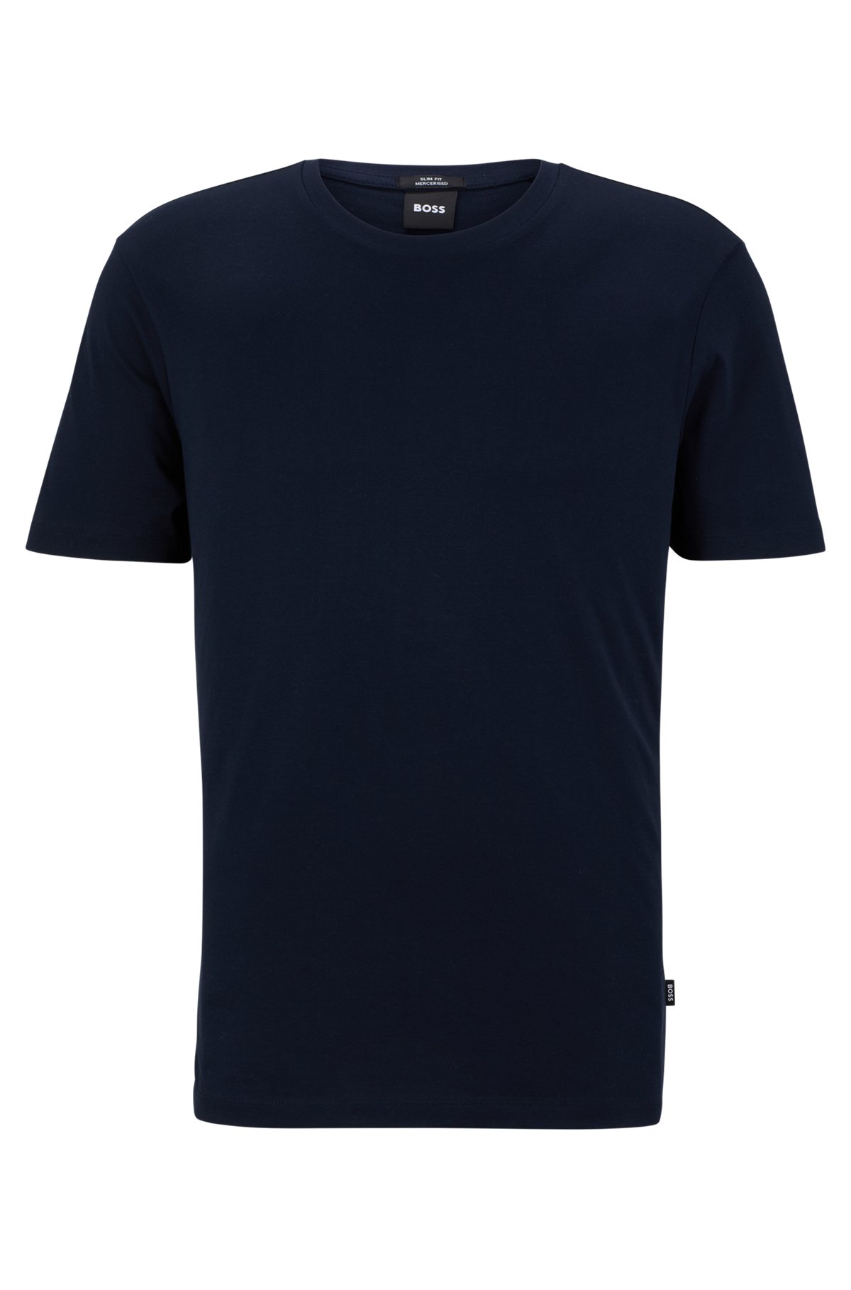 Slim-fit short-sleeved T-shirt in mercerized cotton, Dark Blue