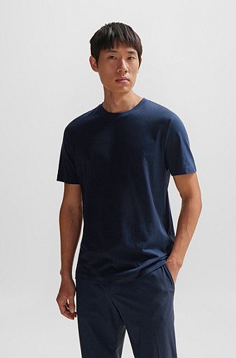 T-shirt Slim Fit à manches courtes en coton mercerisé, Bleu foncé