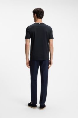 T-shirt Slim en coton merceris&eacute;, Bleu fonc&eacute;