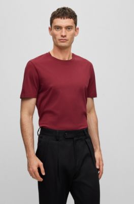 Hugo Boss Slim-fit Short-sleeved T-shirt In Mercerized Cotton In Dark Red