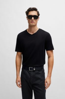 V-neck T-shirt in mercerized cotton, Black