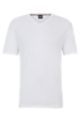 Mercerised-cotton regular-fit T-shirt with V neckline, White