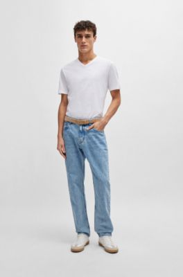 V-neck T-shirt in mercerized cotton, White