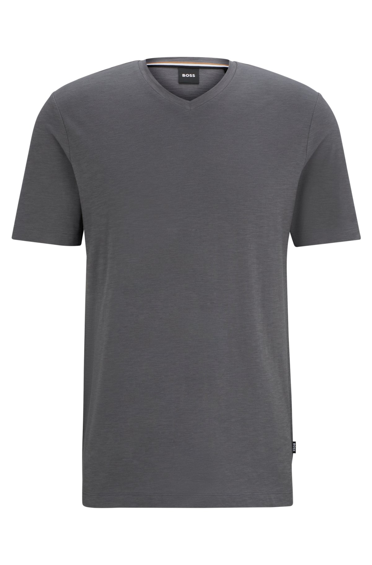 Mercerised-cotton regular-fit T-shirt with V neckline, Grey