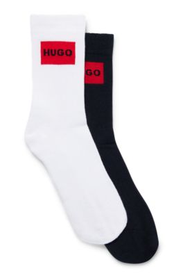 Hugo Boss Two-pack Of Ribbed Socks With Red Logo Label In Dark Blue