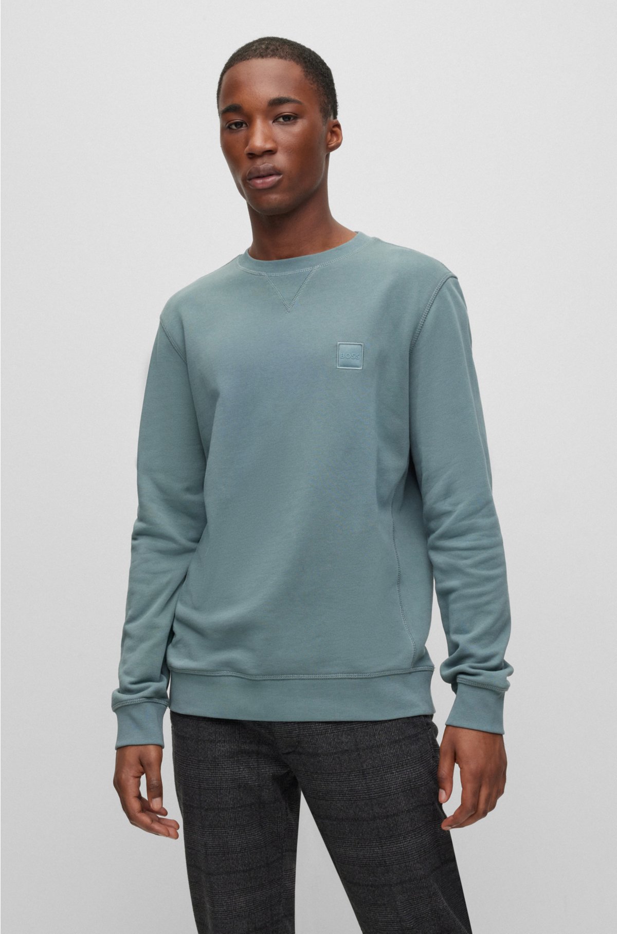 Relaxed-fit cotton sweatshirt with logo patch, Light Green
