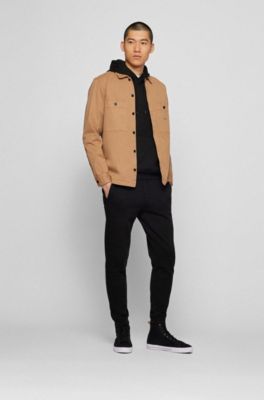 Sudadera con capucha en felpa de algod&oacute;n con parche de logo, Negro