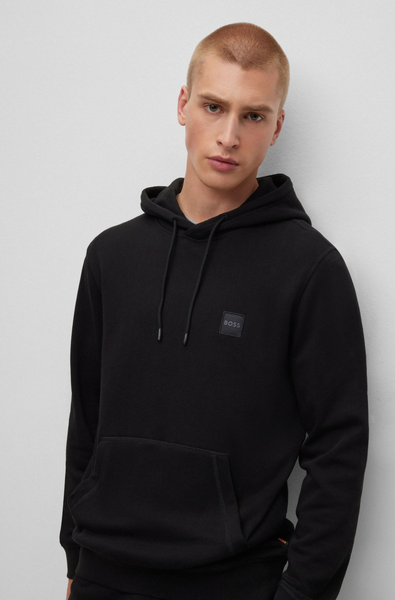 BOSS - Cotton-terry hoodie with logo patch