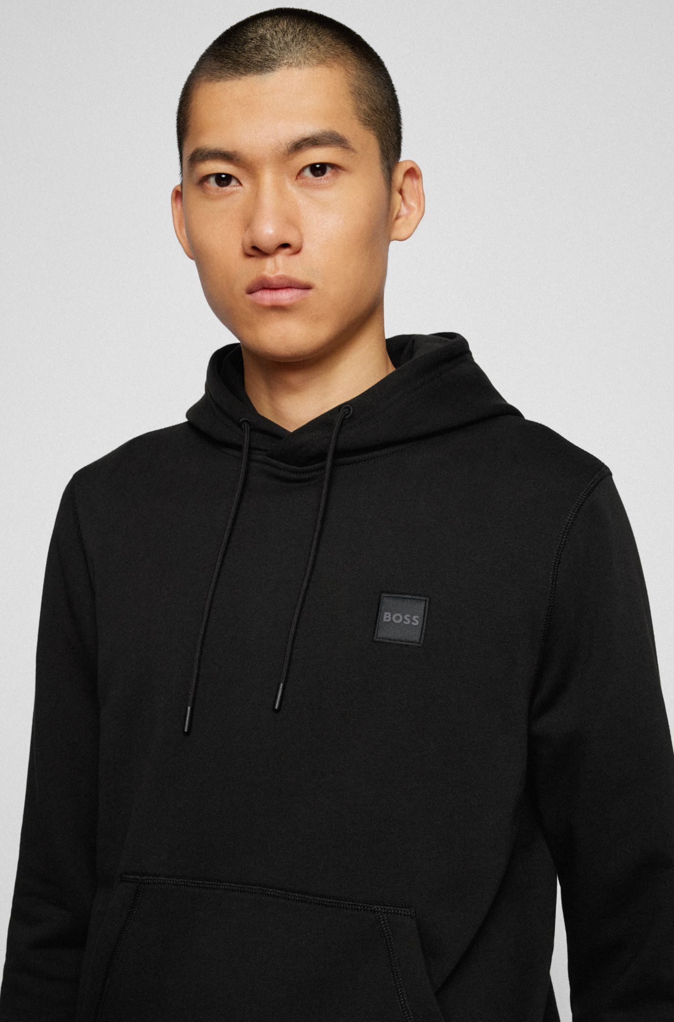 BOSS - Cotton-terry hoodie with logo patch