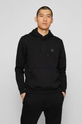 Sudadera con capucha en felpa de algod&oacute;n con parche de logo, Negro