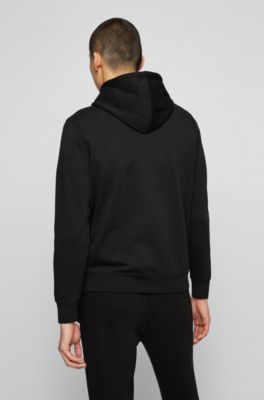 Sudadera con capucha en felpa de algod&oacute;n con parche de logo, Negro