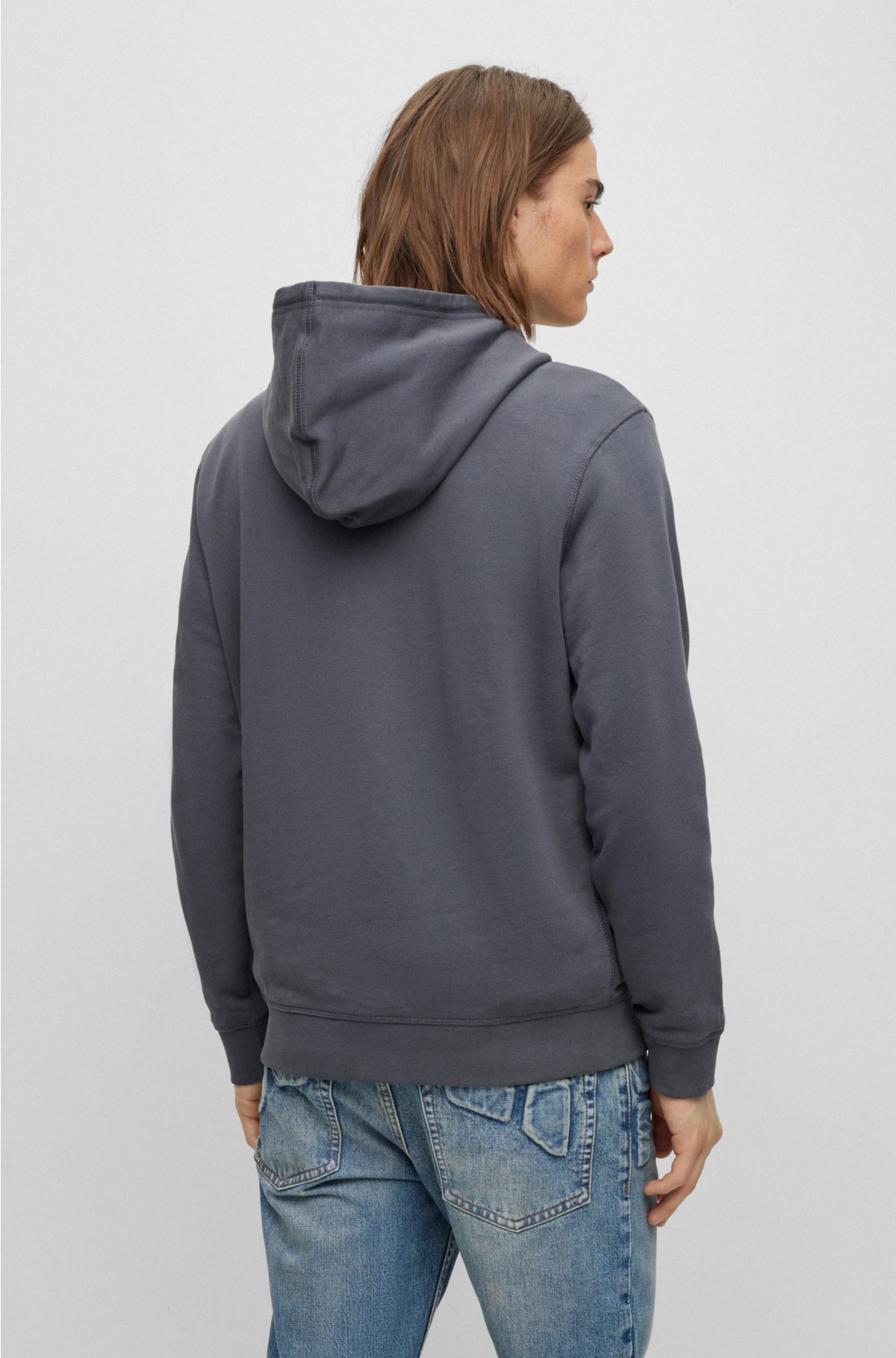 Cotton-terry hoodie with logo patch, Dark Grey